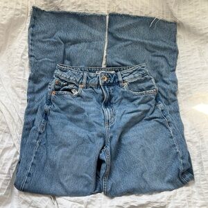 Garage Street Wide Leg Light Blue Raw Hem Jeans